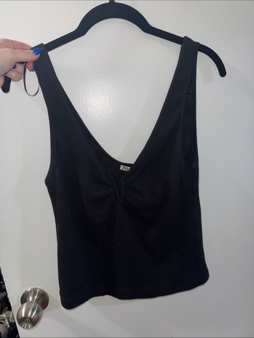 Zara Black Ribbed V-Neck Tank